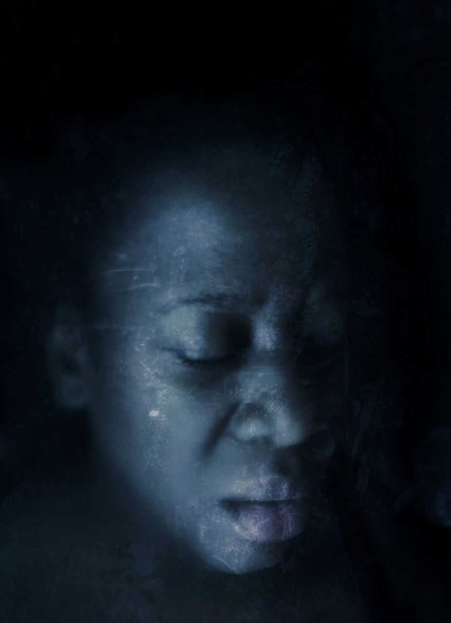 indoors, lifestyles, headshot, young adult, leisure activity, human face, close-up, dark, contemplation, men, person, front view, young women, serious, side view, wall - building feature