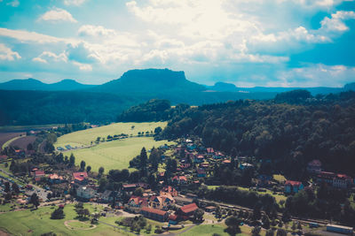 Scenic view of landscape against cloudy sky