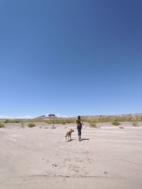 Woman with dog on beach