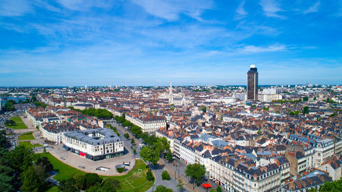 High angle view of cityscape against sky