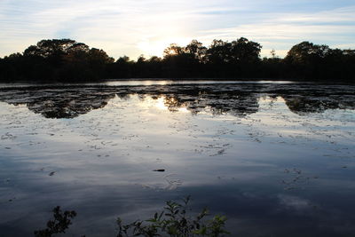 Scenic view of lake at sunset