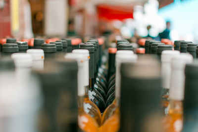 Close-up of wine bottles 