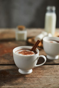 Close-up of coffee in jar on table