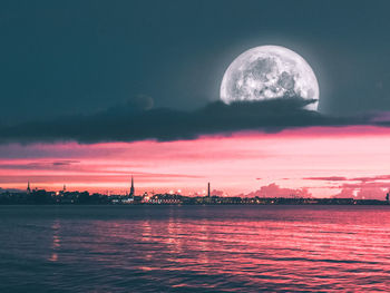 Scenic view of sea against sky at night