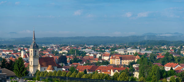 High angle view of townscape against sky