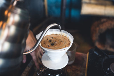 High angle view of coffee on table