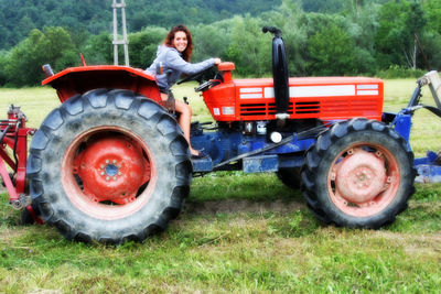 Portrait of tractor on field