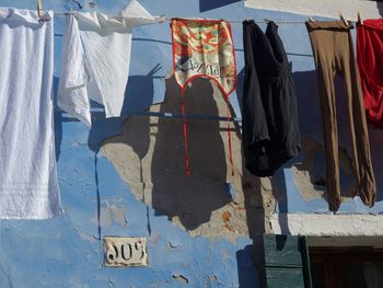 Low angle view of clothes drying on clothesline