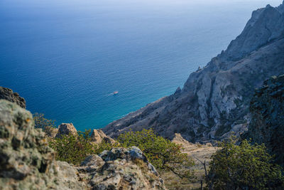 Mysterious part of majestic karadag volcanic mountain range in eastern crimea, on a black sea