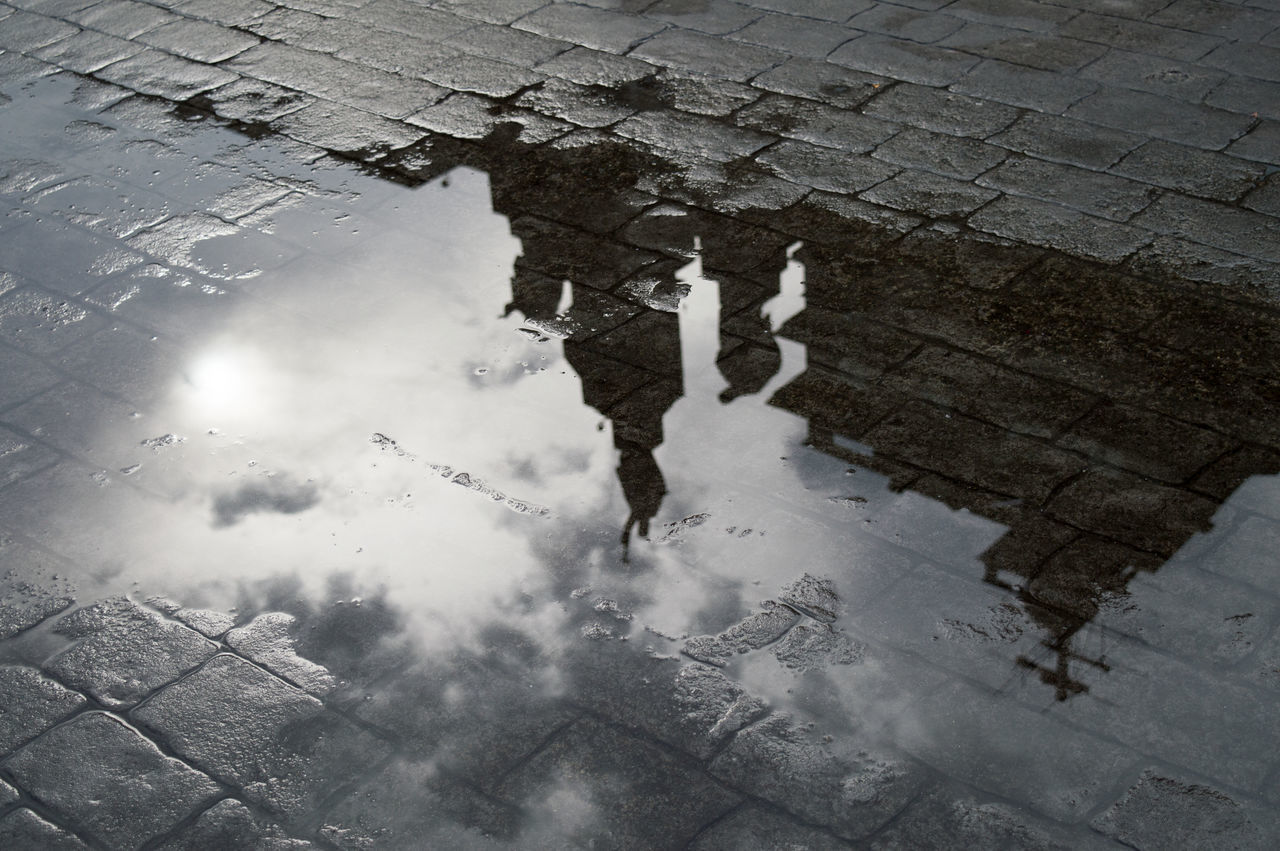 HIGH ANGLE VIEW OF PUDDLE