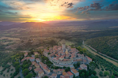 Aerial view of the medieval town of capalbio in the tuscan maremma