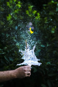 Close-up of water balloon bursting in hand