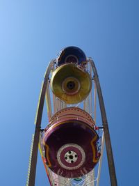 Low angle view of traditional windmill against clear blue sky