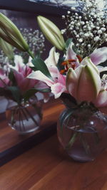 Close-up of flower vase on table