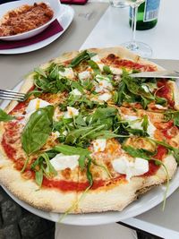 Close-up of pizza on table