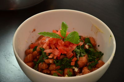 Close-up of salad in bowl on table