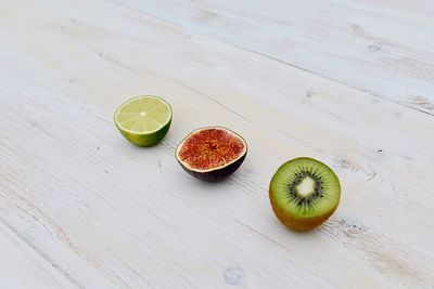 High angle view of fruits on table