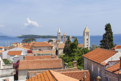 Buildings in town against sky