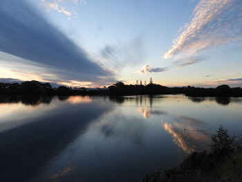 Scenic view of lake against sky during sunset