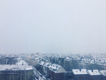 High angle view of townscape against sky during winter