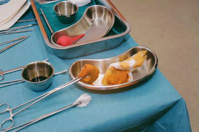 High angle view of breakfast on table