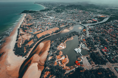 High angle view of city buildings