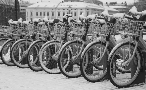 Bicycles parked on street