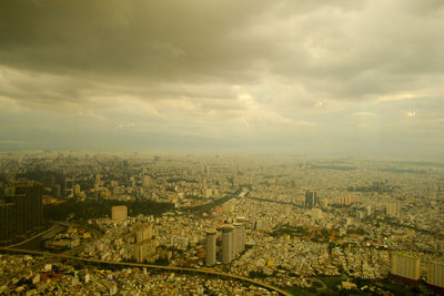 High angle view of city against sky