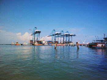 Commercial dock against blue sky