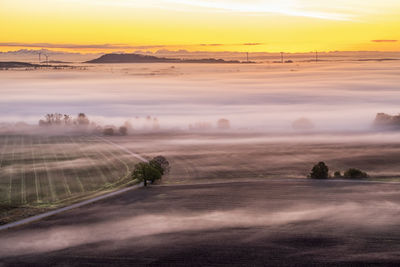 Scenic view of landscape against sky during sunset