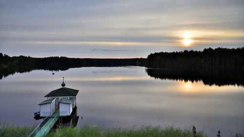 Scenic view of lake against sky during sunset