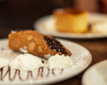 Close-up of cake in plate on table