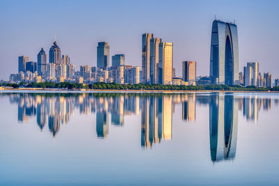 Reflection of buildings in water