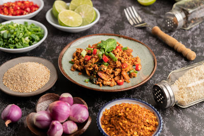 High angle view of vegetables in bowl on table