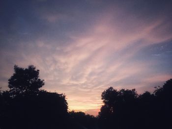 Low angle view of silhouette trees against sky at sunset