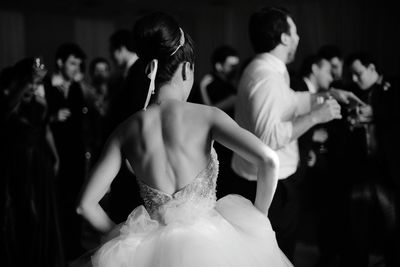 Rear view of bride in marriage