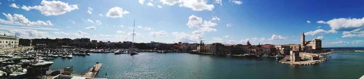 Panoramic view of city against cloudy sky