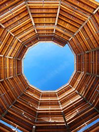 Directly below shot of ceiling against blue sky