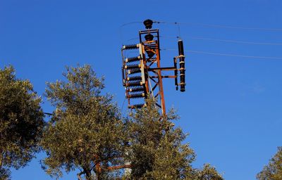 Low angle view of trees against clear blue sky