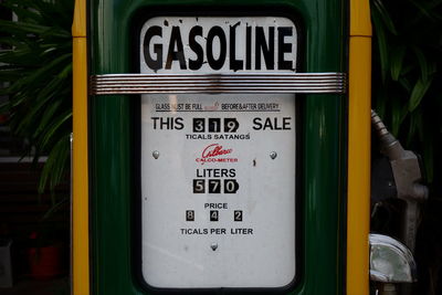 Close-up of information sign