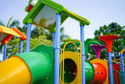 Low angle view of outdoor play equipment in playground