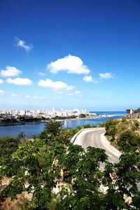 View of sea against blue sky