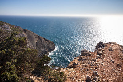 Scenic view of sea against clear sky