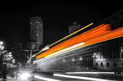 Light trails on road at night