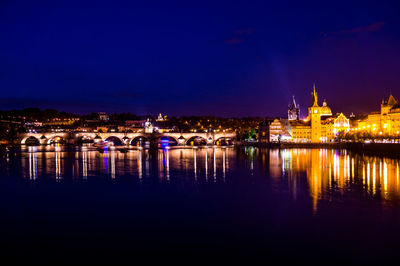 Illuminated city at waterfront