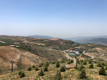 High angle view of landscape against clear sky