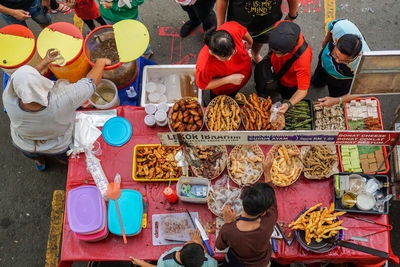 High angle view of people at market stall