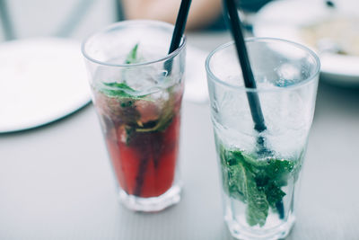 Close-up of beer in glass on table