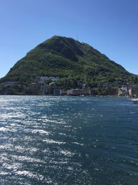Scenic view of sea against clear blue sky