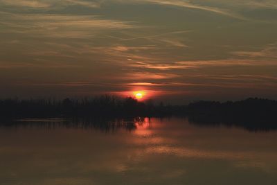Scenic view of lake at sunset